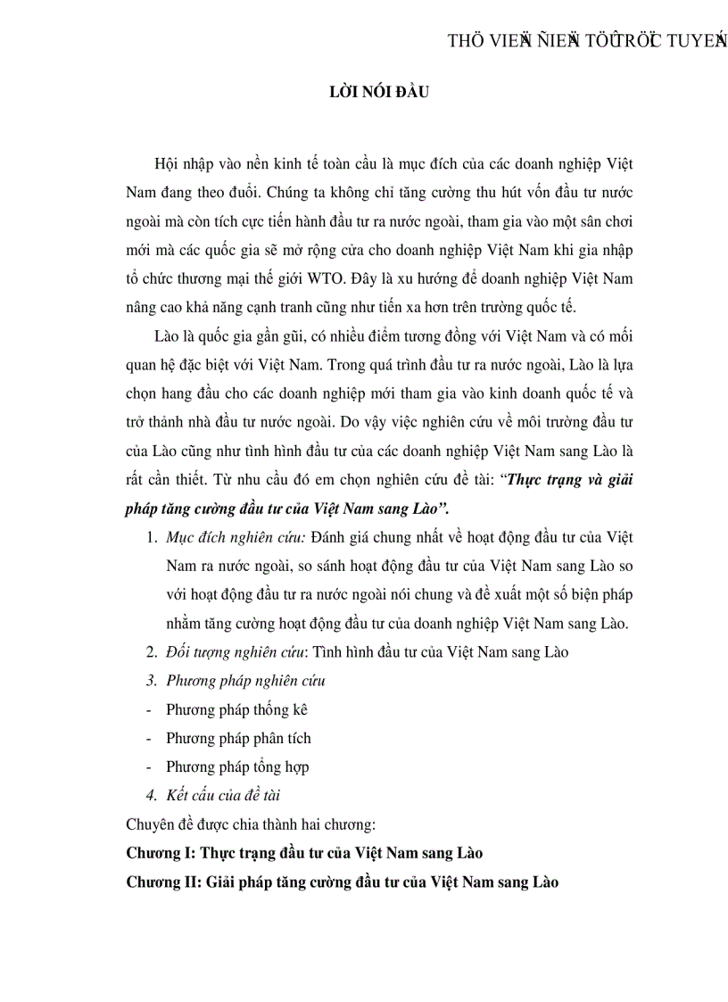 Thực trạng và giải pháp tăng cường đầu tư của Việt Nam sang Lào