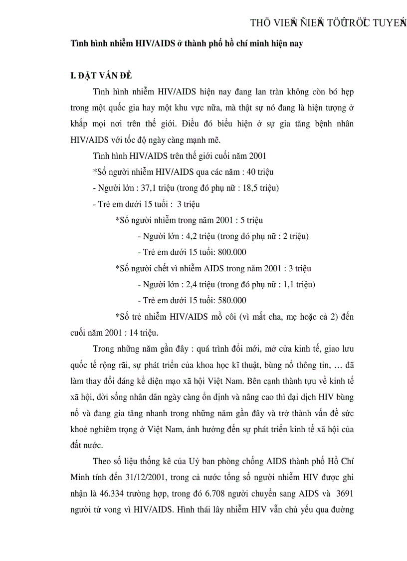 Tình hình nhiễm HIV AIDS ở thành phố hồ chí minh hiện nay