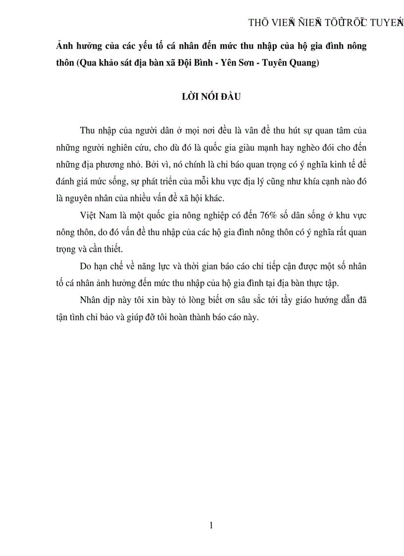 Ảnh hưởng của các yếu tố cá nhân đến mức thu nhập của hộ gia đình nông thôn Qua khảo sát địa bàn xã Đội Bình Yên Sơn Tuyên Quang