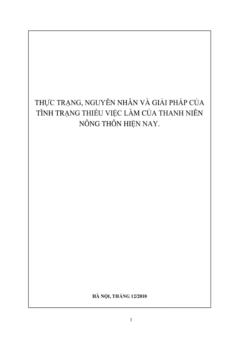 Thực trạng nguyên nhân và giải pháp của tình trạng thiếu việc làm của thanh niên nông thôn hiện nay