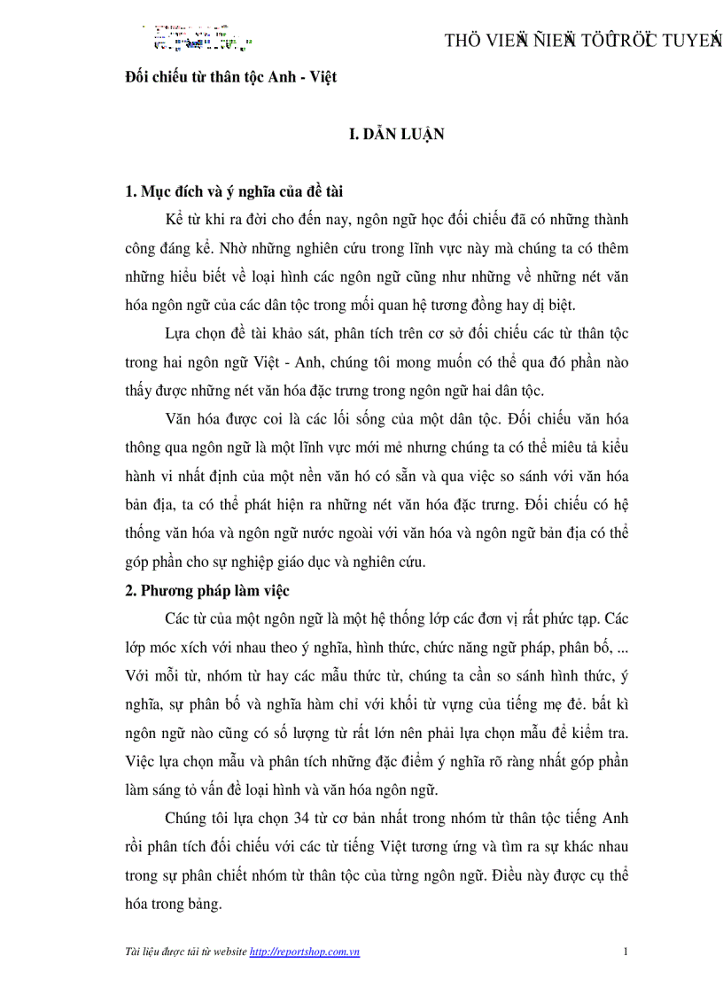 Đối chiếu từ thân tộc Anh Việt