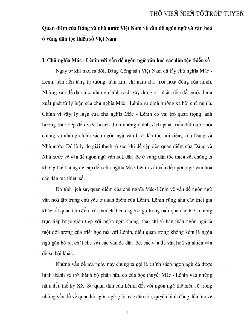 Quan điểm của Đảng và nhà nước Việt Nam về vấn đề ngôn ngữ và văn hoá ở vùng dân tộc thiểu số Việt Nam