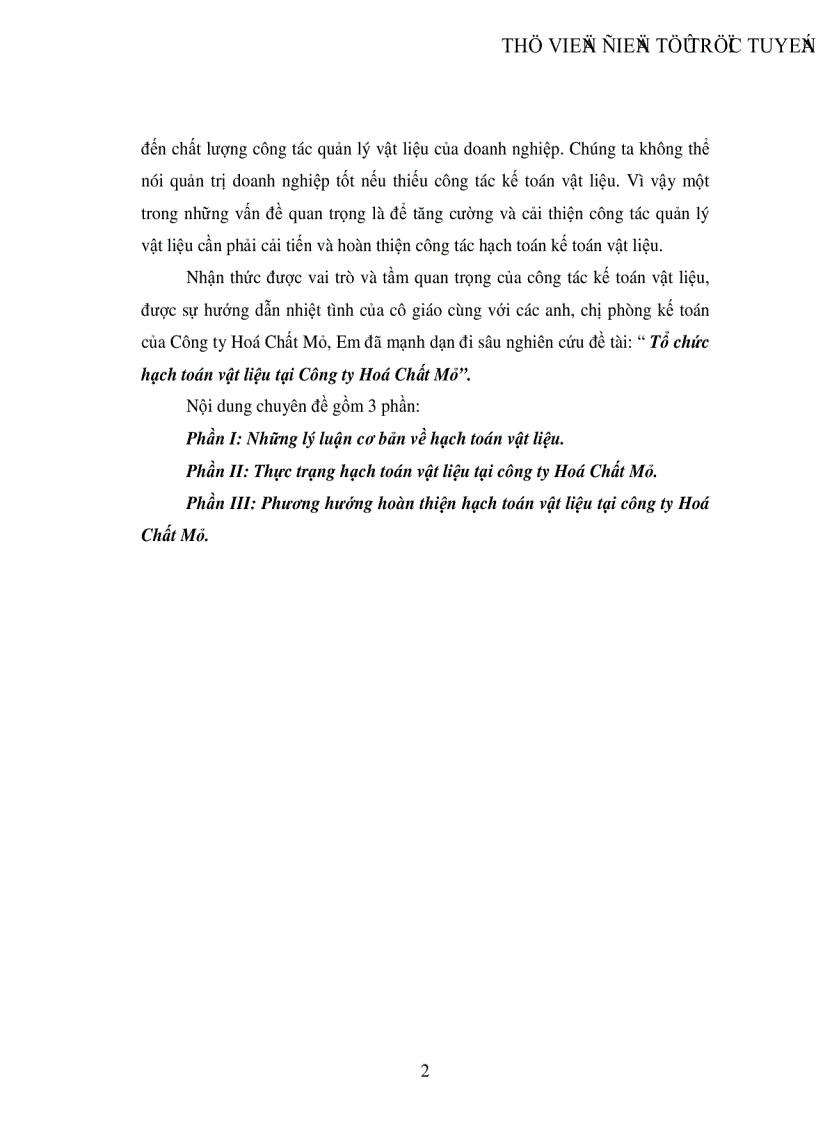 Tổ chức hạch toán vật liệu tại Công ty Hoá Chất Mỏ