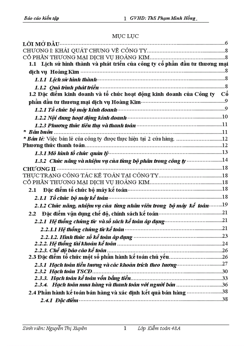 Tại Công ty CP đầu tư thương mại dịch vụ Hoàng Kim