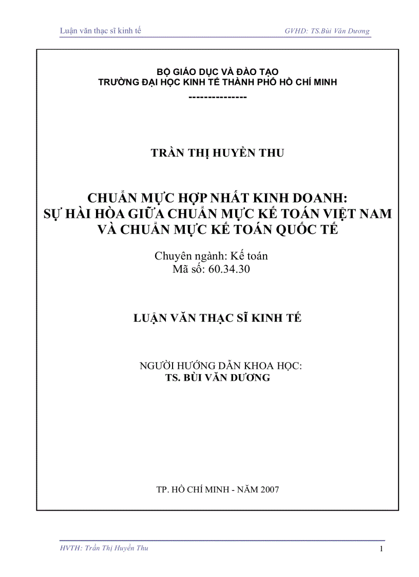 Luận văn thạc sĩ kinh tế Chuẩn Mực Hợp Nhất Kinh Doanh Sự Hài Hòa Giữa Chuẩn Mực Kế Toán Việt Nam Và Chuẩn Mực Kế Toán Quốc Tế