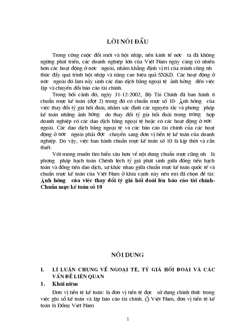 Ảnh hưởng của việc thay đổi tỷ giá hối đoái lên báo cáo tài chính Chuẩn mực kế toán số 10