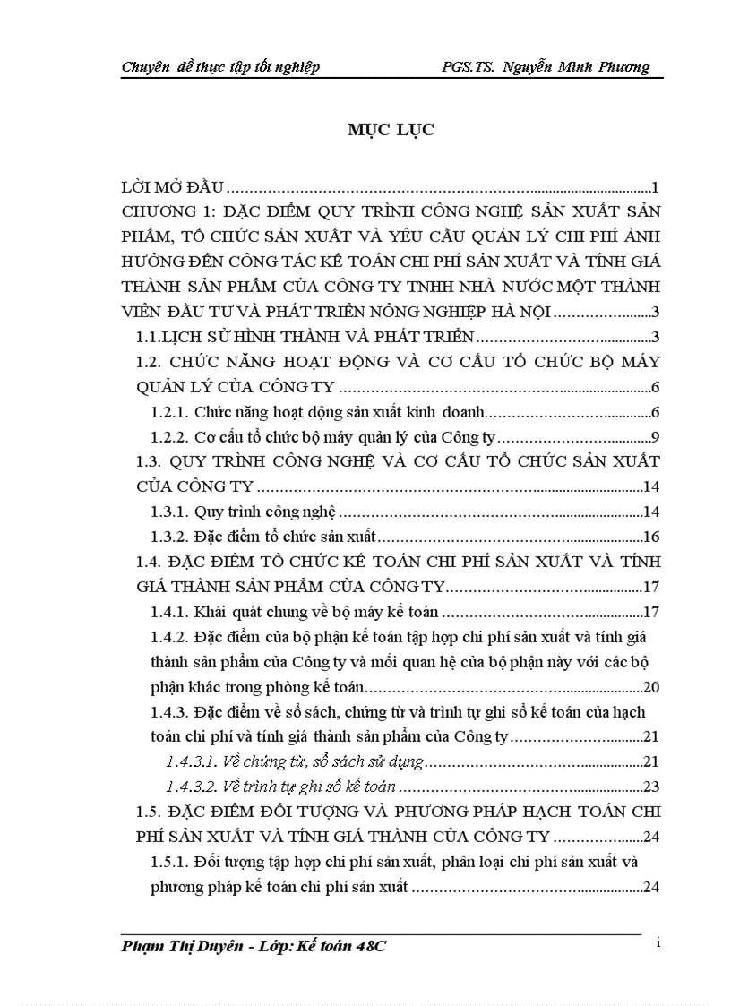 Ổchức kế toán chi phí sản xuất và tính giá thành sản phẩm của công ty tnhh nhà nước một thành viên đầu tư và phát triển nông nghiệp hà nội