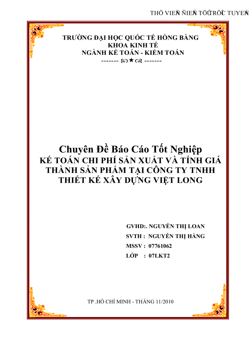 Kế toán chi phí sản xuất và tính giá thành sản phẩm tại công ty TNHH Thiết Kế Xây Dựng Việt Long