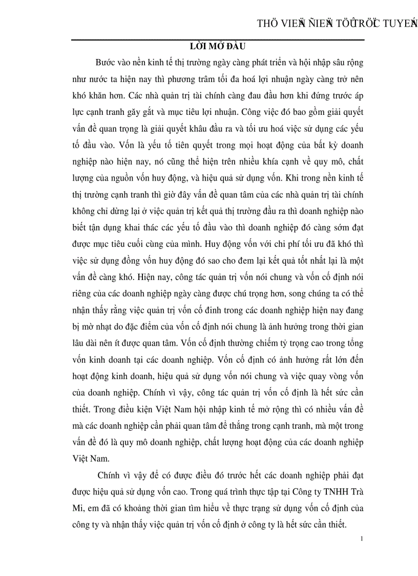 Vốn và các biện pháp nâng cao hiệu quả sử dụng vốn trong doanh nghiệp tại công ty TNHH Trà Mi