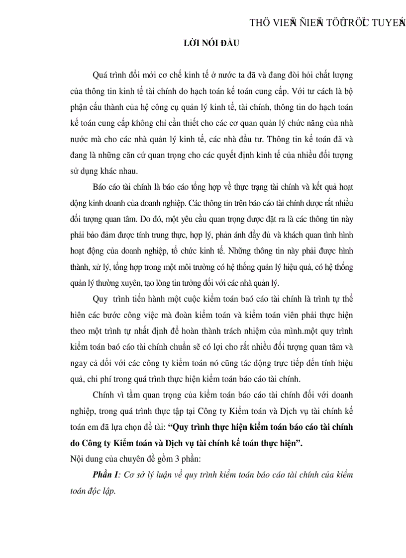 Quy trình thực hiện kiểm toán báo cáo tài chính do Công ty Kiểm toán và Dịch vụ tài chính kế toán thực hiện