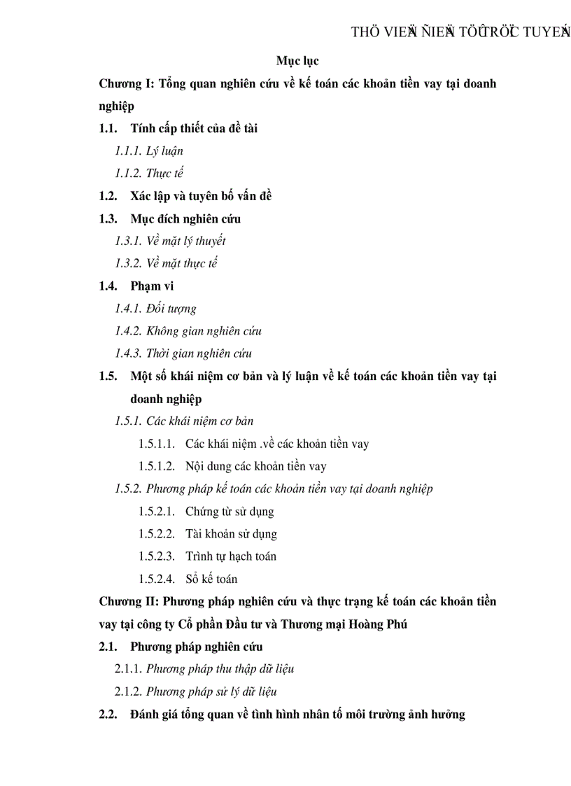 Thực trạng và giải pháp về kê toa n ca c khoa n tiê n vay ta i công ty Cô phâ n Đâ u tư va Thương ma i Hoa ng Phu