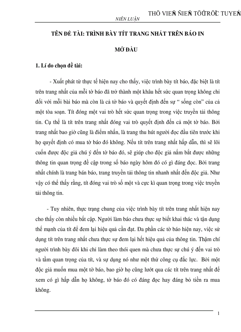 Trình bày tít trang nhất trên báo in