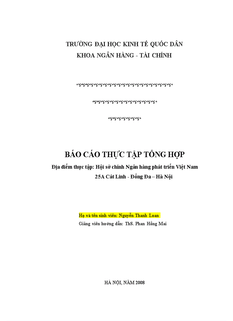 Báo cáo thực tập tổng Hợp tại Ngân Hàng Phát Triển Việt Nam