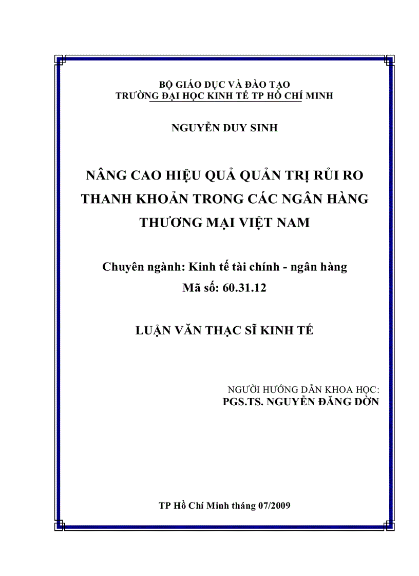 Nâng cao hiệu quả quản trị rủi ro thanh khoản trong các ngân hàng thương mại Việt Nam