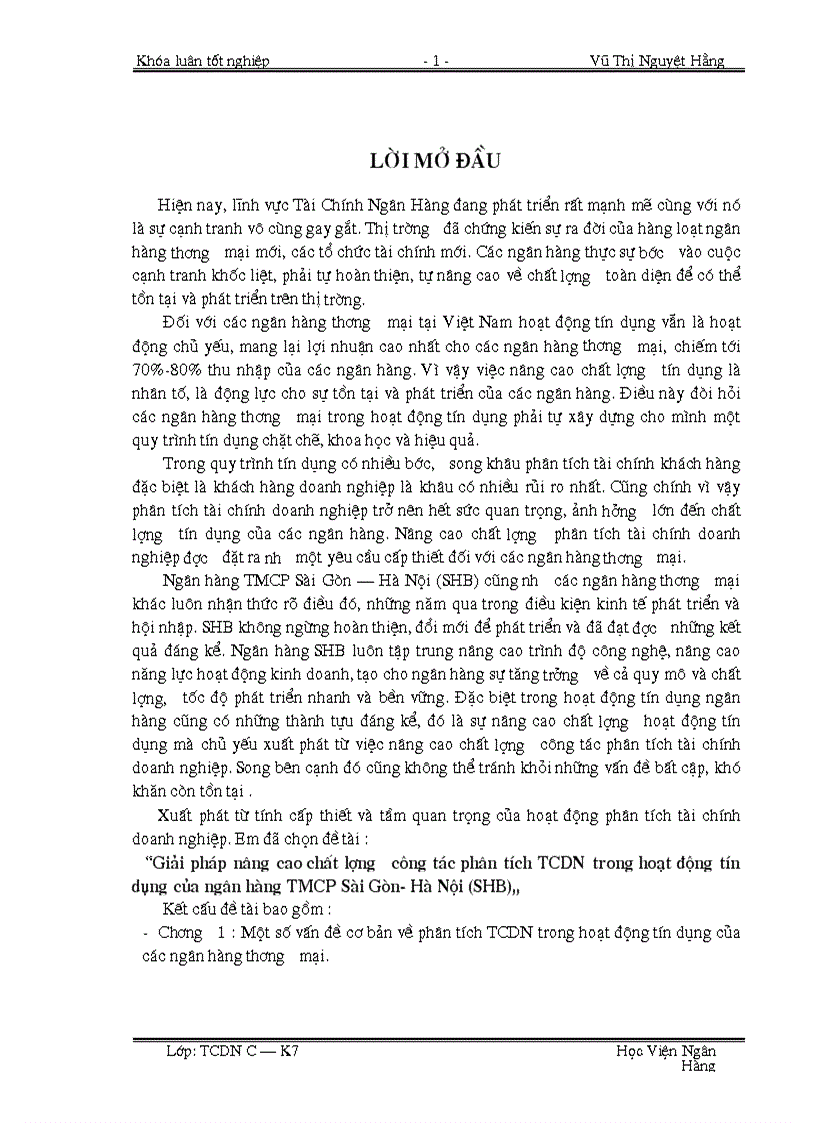 Giải pháp nâng cao chất lượng công tác phâtích tài chính doanh nghiệp trong hoạt động tín dụng của ngân hàng NHTMCP Sài Gòn Hà Nội SHB n
