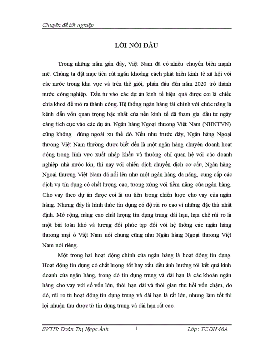 1số giải pháp nâng cao chất lượng tín dụng trung và dài hạn tại ngân hàng NHTMCP Ngoại Thương VietcomBank VN