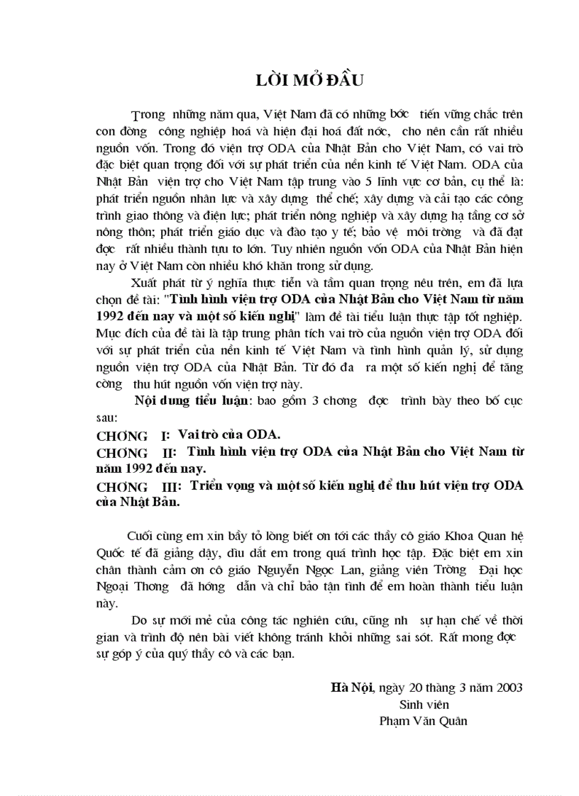 Tình Hình Viên Trợ ODA Từ Năm 1992 Và 1 Số Kiến Nghị