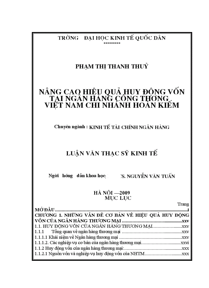 Nâng cao hiệu quả huy động vốn tại ngân hàng NHTMCP Công Thương VietinBank Việt Nam Chi nhánh Hoàn Kiếm