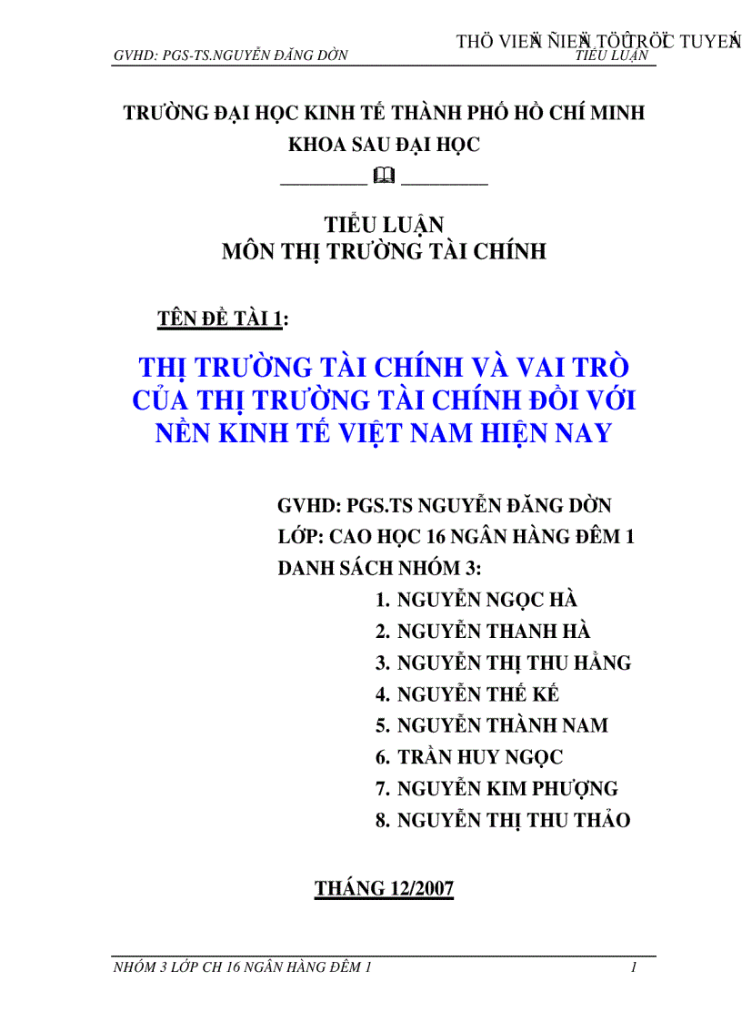 Thị trường tài chính và vai trò của thị trường tài chính đối với nền kinh tế Việt Nam hiện nay