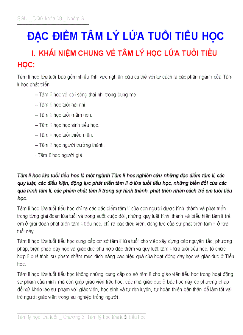 Tâm lý học lứa tuổi tiểu học