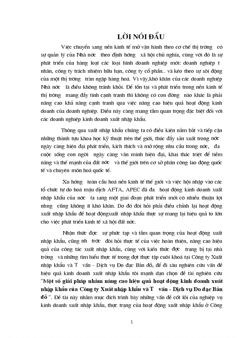Một số giải pháp nhằm nâng cao hiệu quả hoạt động kinh doanh xuất nhập khẩu của Công ty Xuất nhập khẩu và Tư vấn Dịch vụ Đo đạc Bản đồ