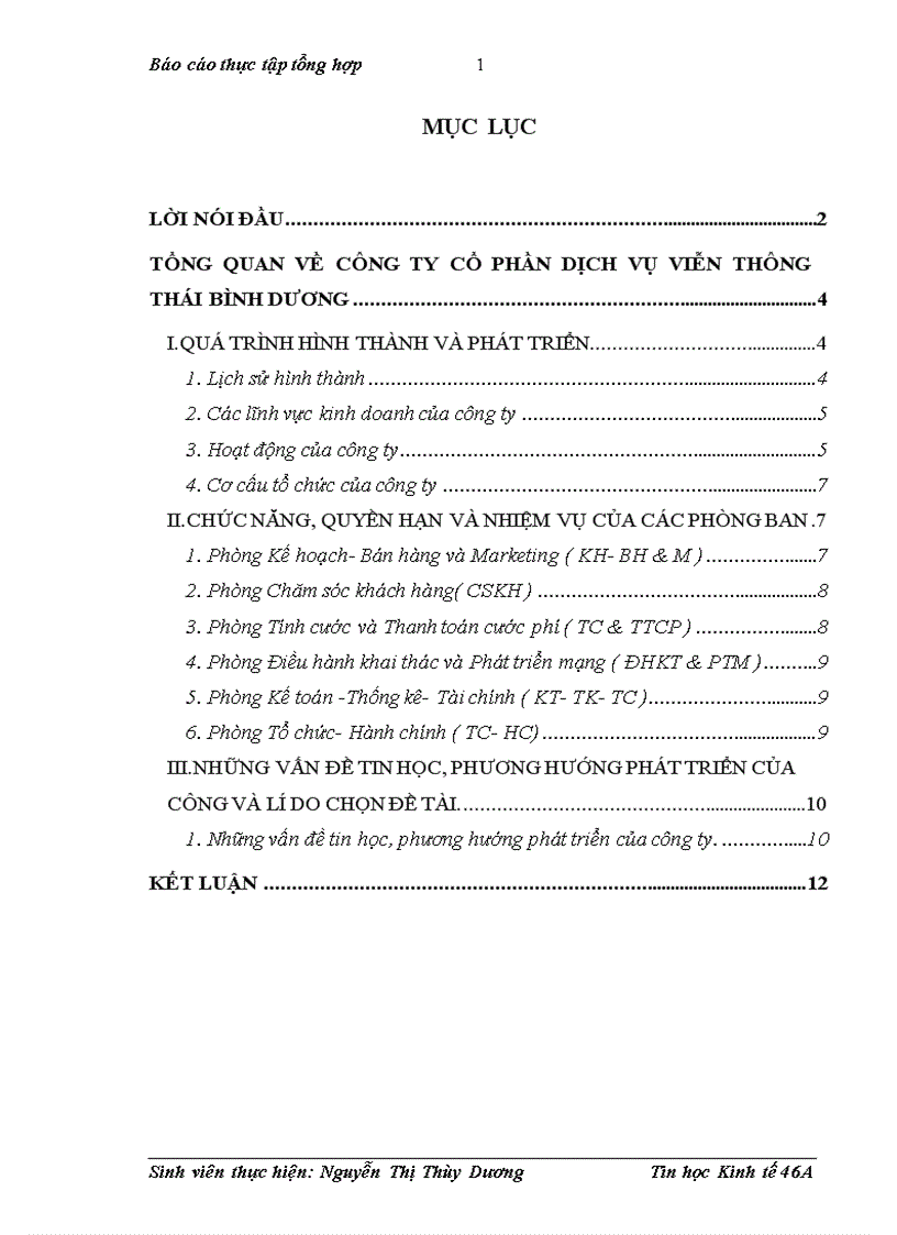 Báo cáo thực tập tổng hợp tại Công ty CP dịch vụ viễn thông Thái Bình Dương