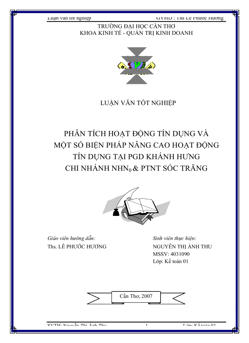 Phân tích hoạt động tín dụng và một số biện pháp nâng cao hoạt động tín dụng tại PGD Khánh Hưng Chi nhánh NHNo PTNT Sóc Trăng