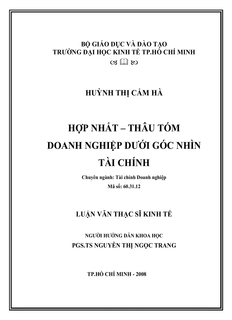 Hợp nhất Thâu tóm Doanh Nghiệp dưới góc nhìn Tài chính