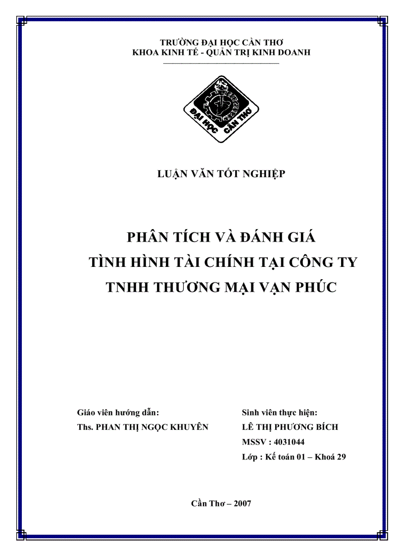 Phân tích và đánh giá tình hình tài chính tại công ty TNHH thương mại Vạn Phúc