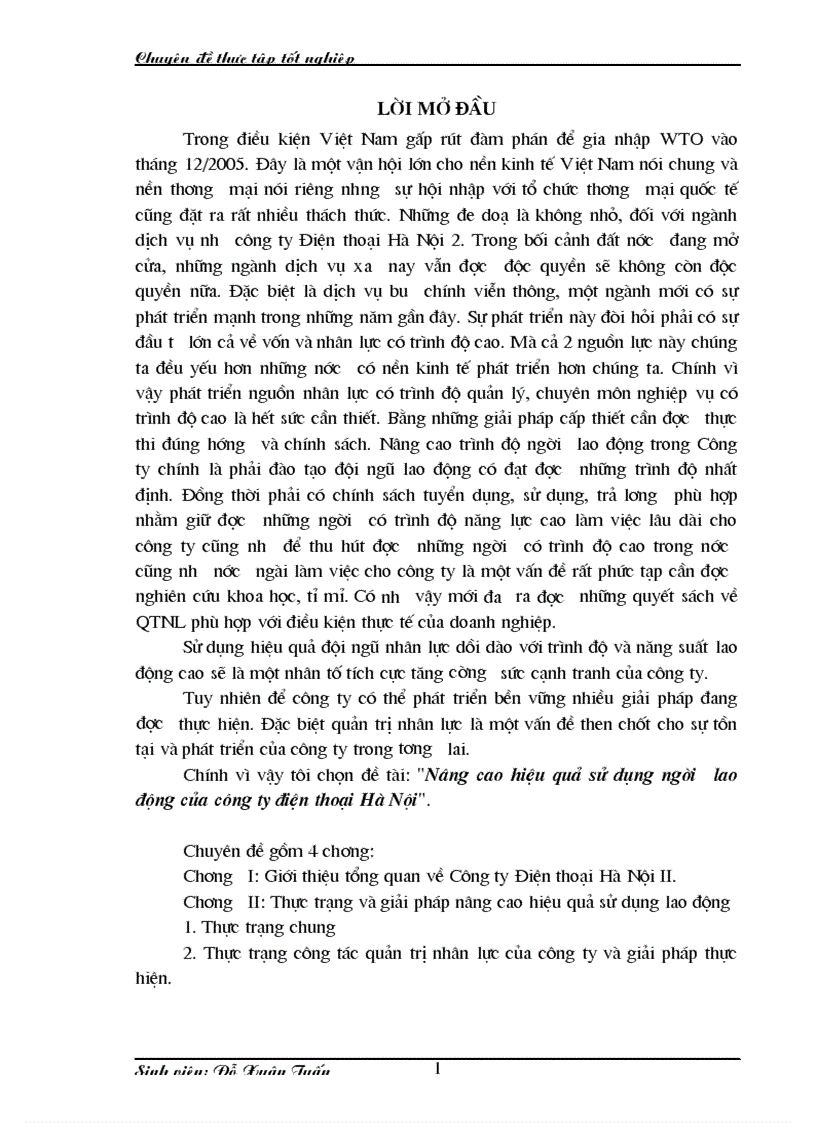 Nâng cao hiệu quả sử dụng người lao động của công ty điện thoại Hà Nội