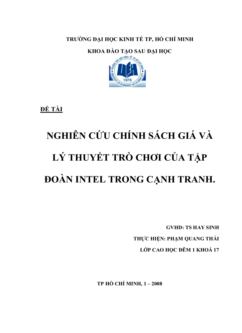 Nghiên cứu chính sách giá và lý thuyết trò chơi của tập đoàn Intel trong cạnh tranh