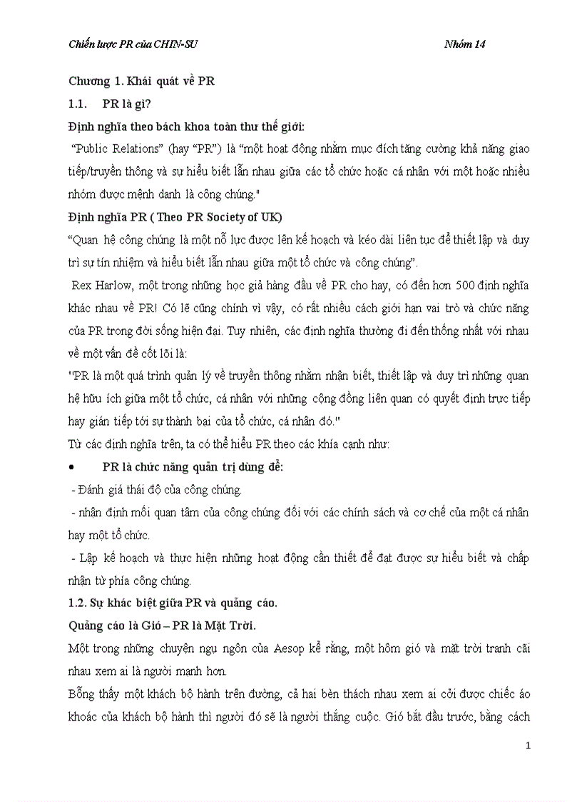 Chiến lược PR của CHIN SU