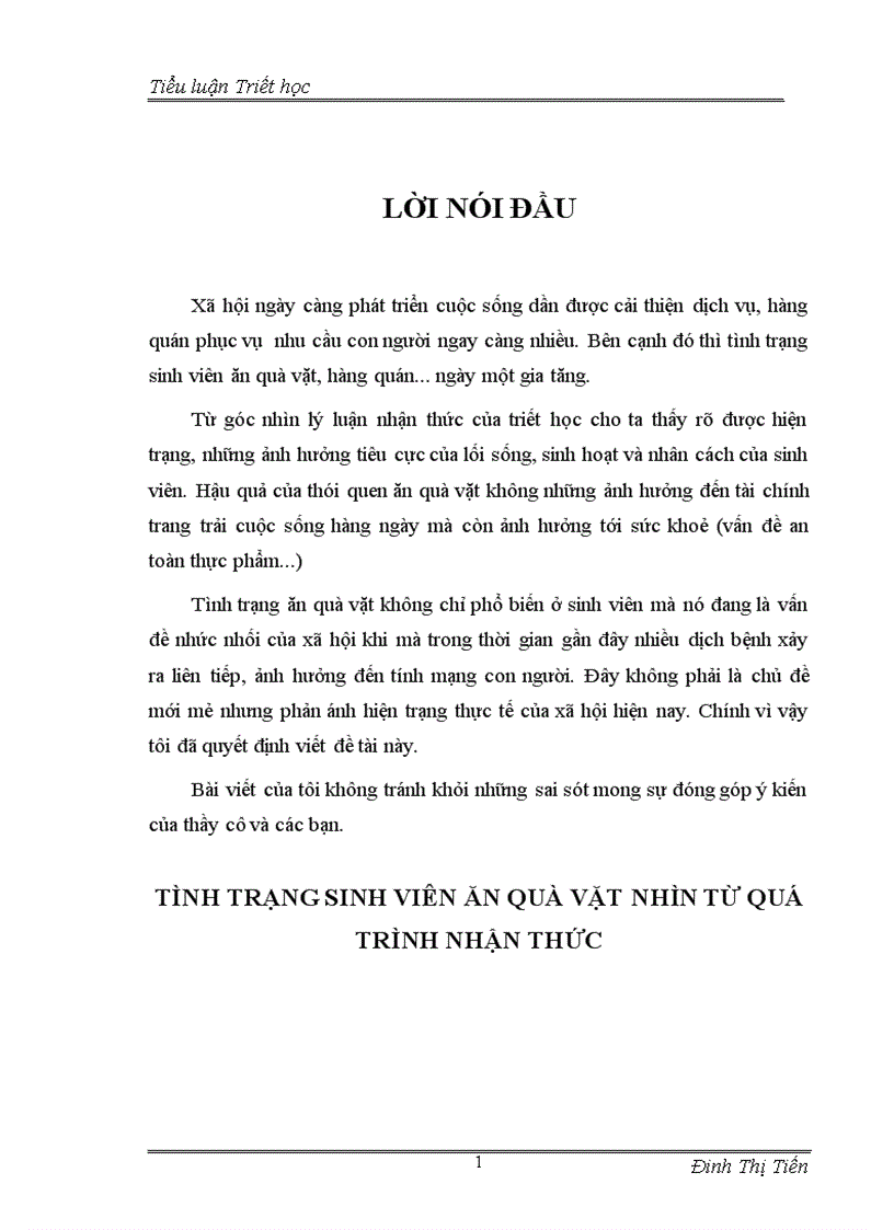 Tình trạng sinh viên ăn quà vặt nhìn từ quá trình nhận thức