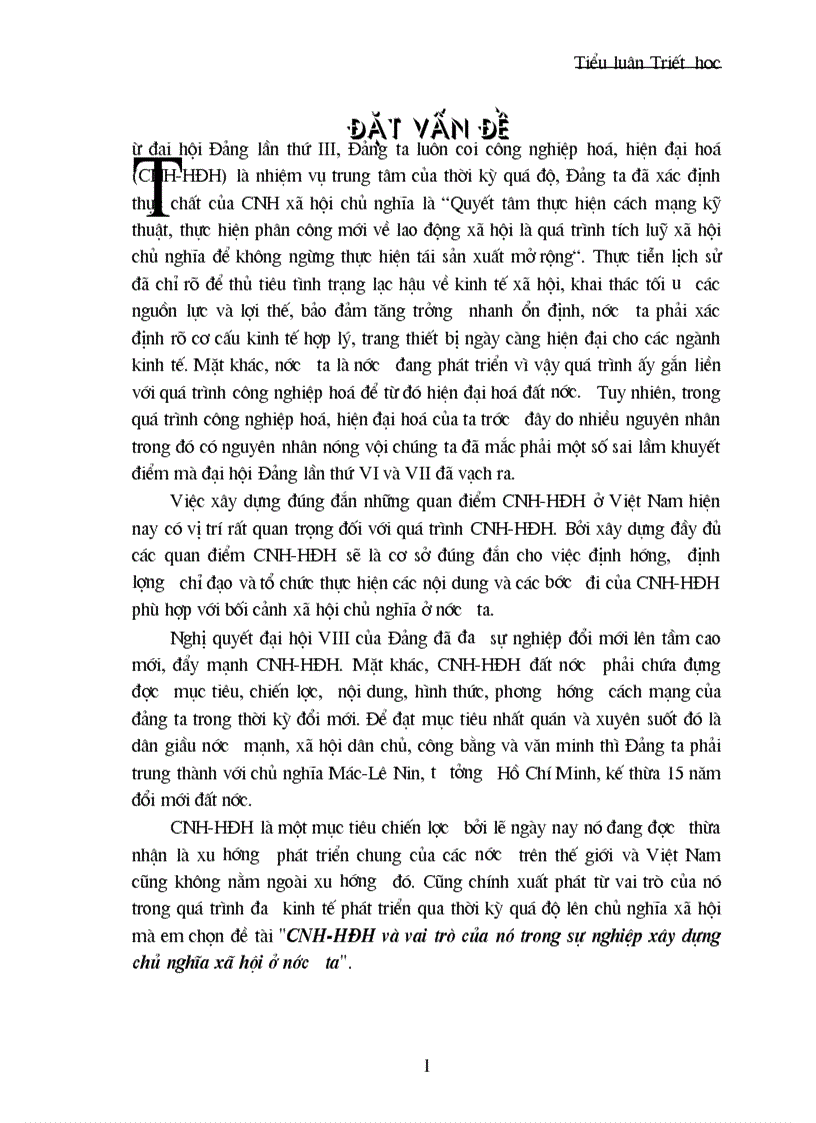 CNH HĐH và vai trò của nó trong quá trình tiến lên CNXH ở nước ta