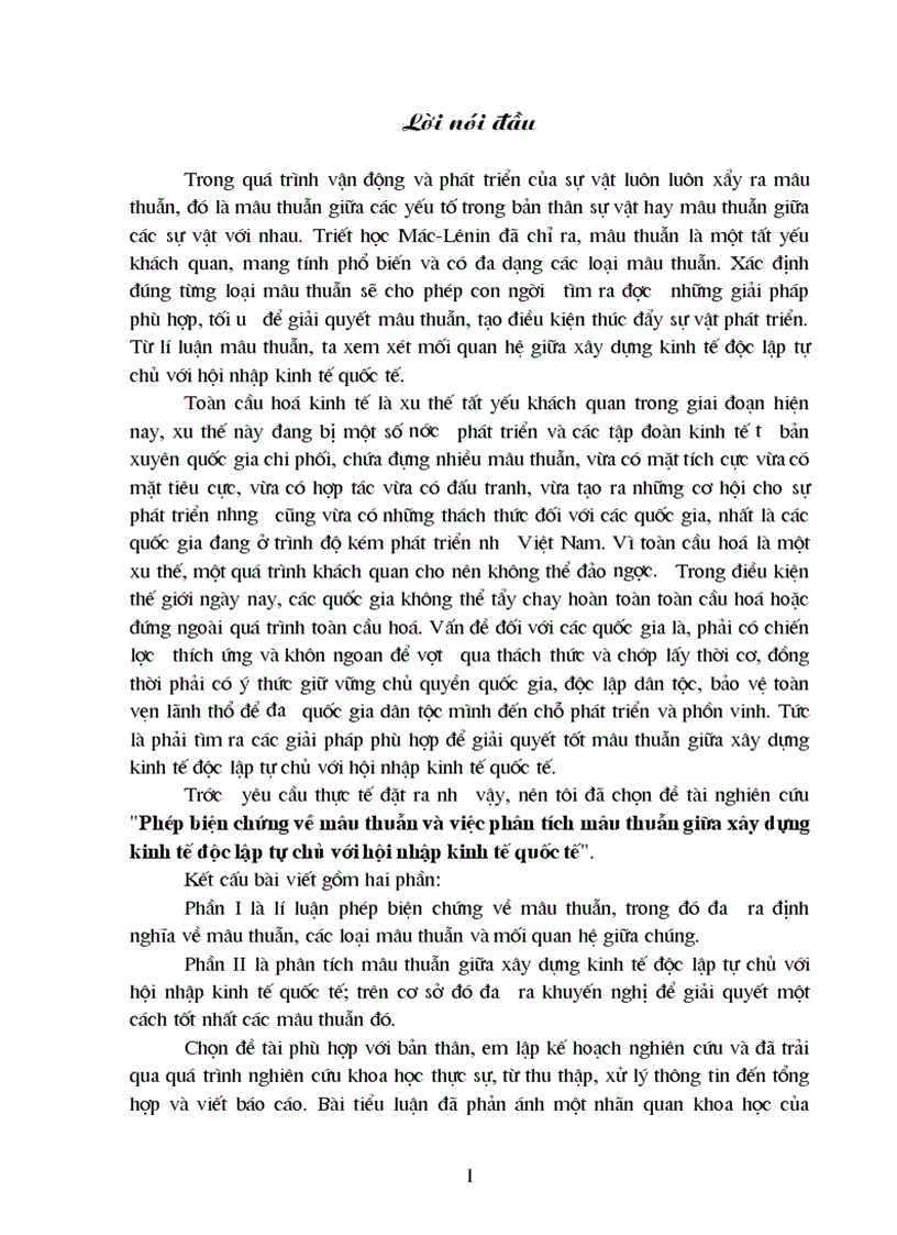 Mâu thuẫn và vấn đề XD nền KT độc lập tự chủ