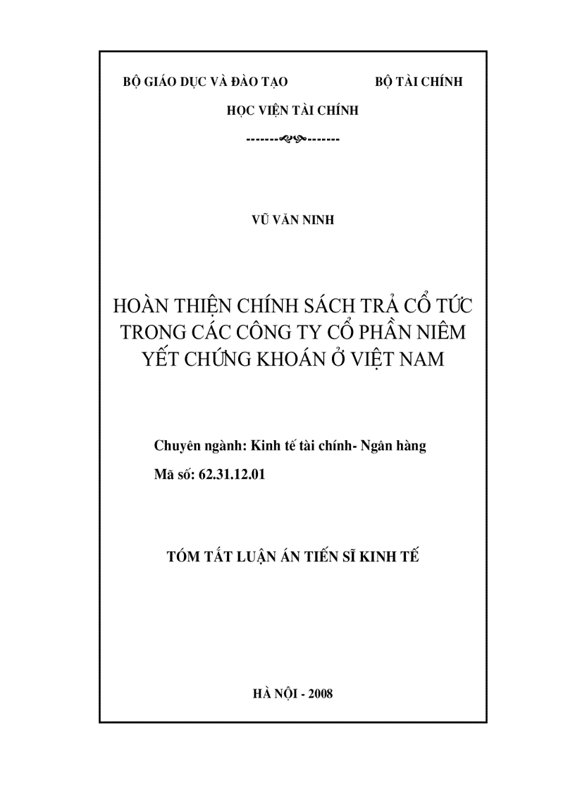 Hoàn thiện chính sách trả cổ tức trong các công ty cổ phần niêm yết chứng khoán ở Việt Nam