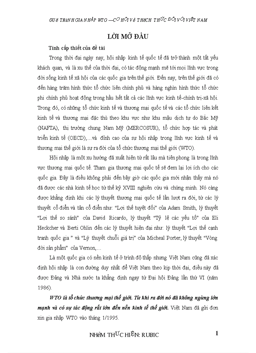 Quá trình gia nhập WTO cơ hội và thách thức đối với Việt Nam
