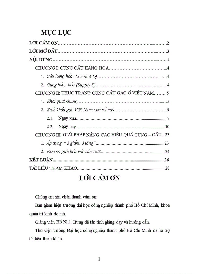 Phân tích tình hình cung cầu gạo ở Việt Nam