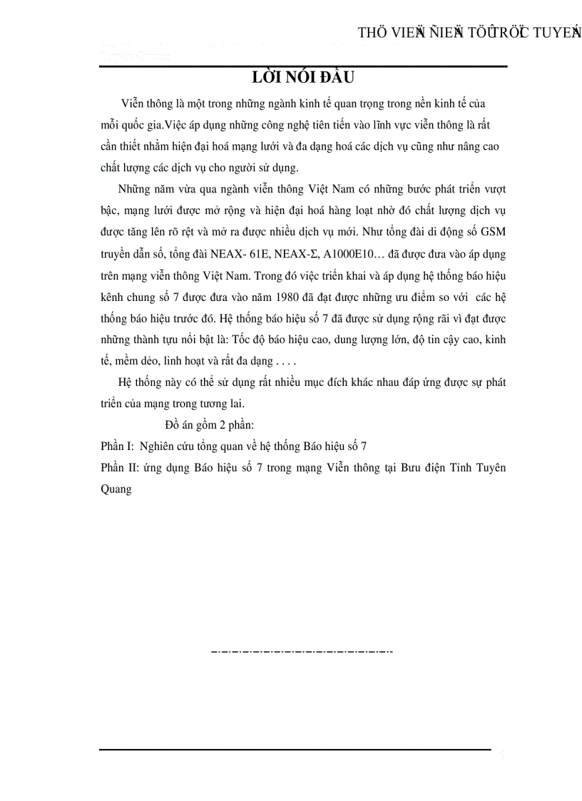 Nghiên cứu hệ thống Báo hiệu số 7 và ứng dụng tại Bưu điện tỉnh Tuyên Quang