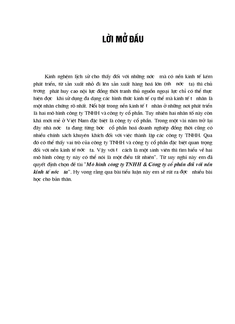Mô hình Công ty TNHH và Công ty cổ phần đối với nền kinh tế nước ta