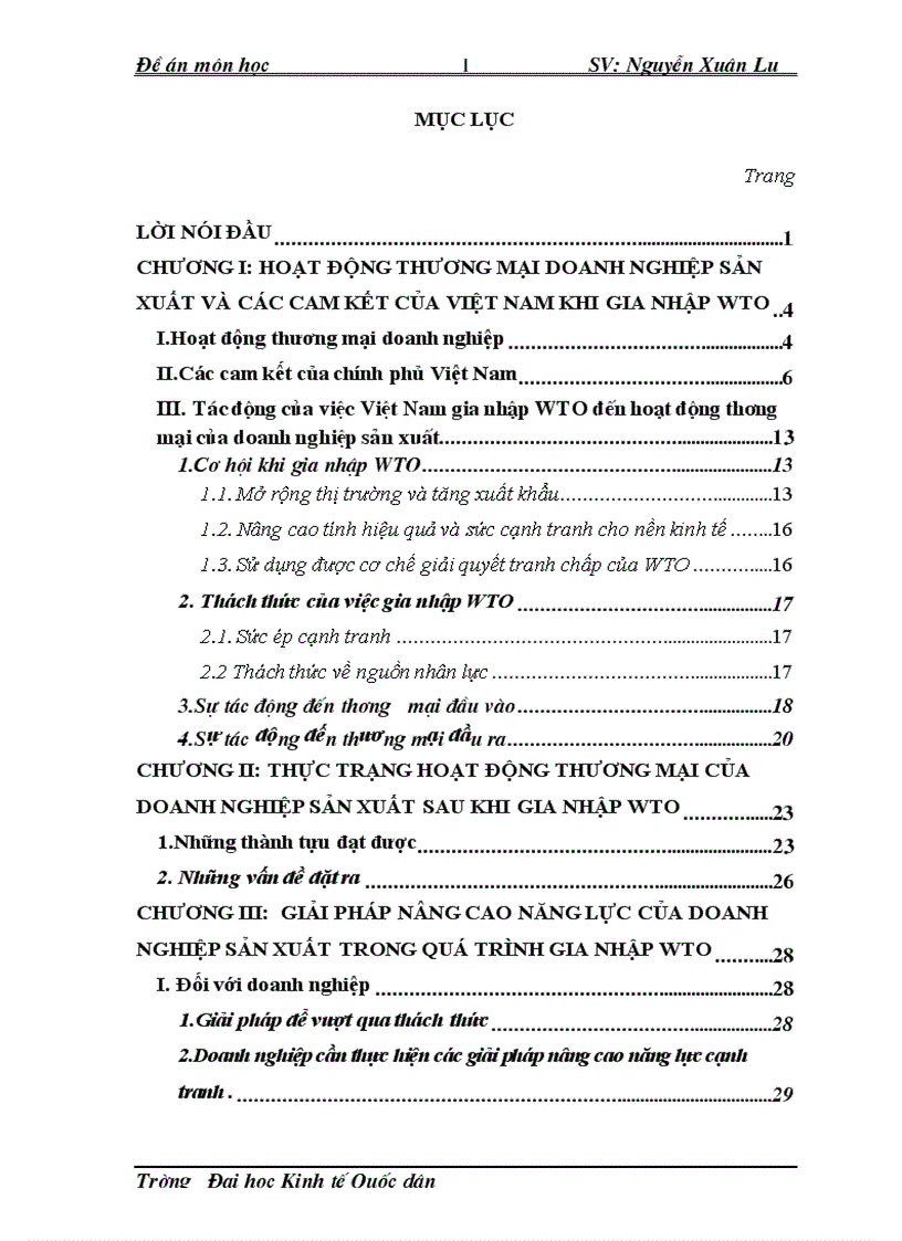 Tác động của việc VN hội nhập WTO đến hoạt động thương mại của các Doanh nghiệp sản xuất