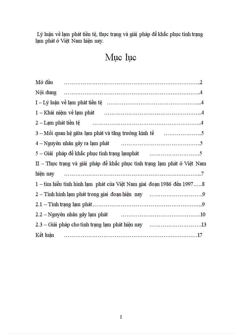 Lý luận về lạm phát tiền tệ thực trạng và giải pháp để khắc phục tình trạng lạm phát ở Việt Nam hiện nay