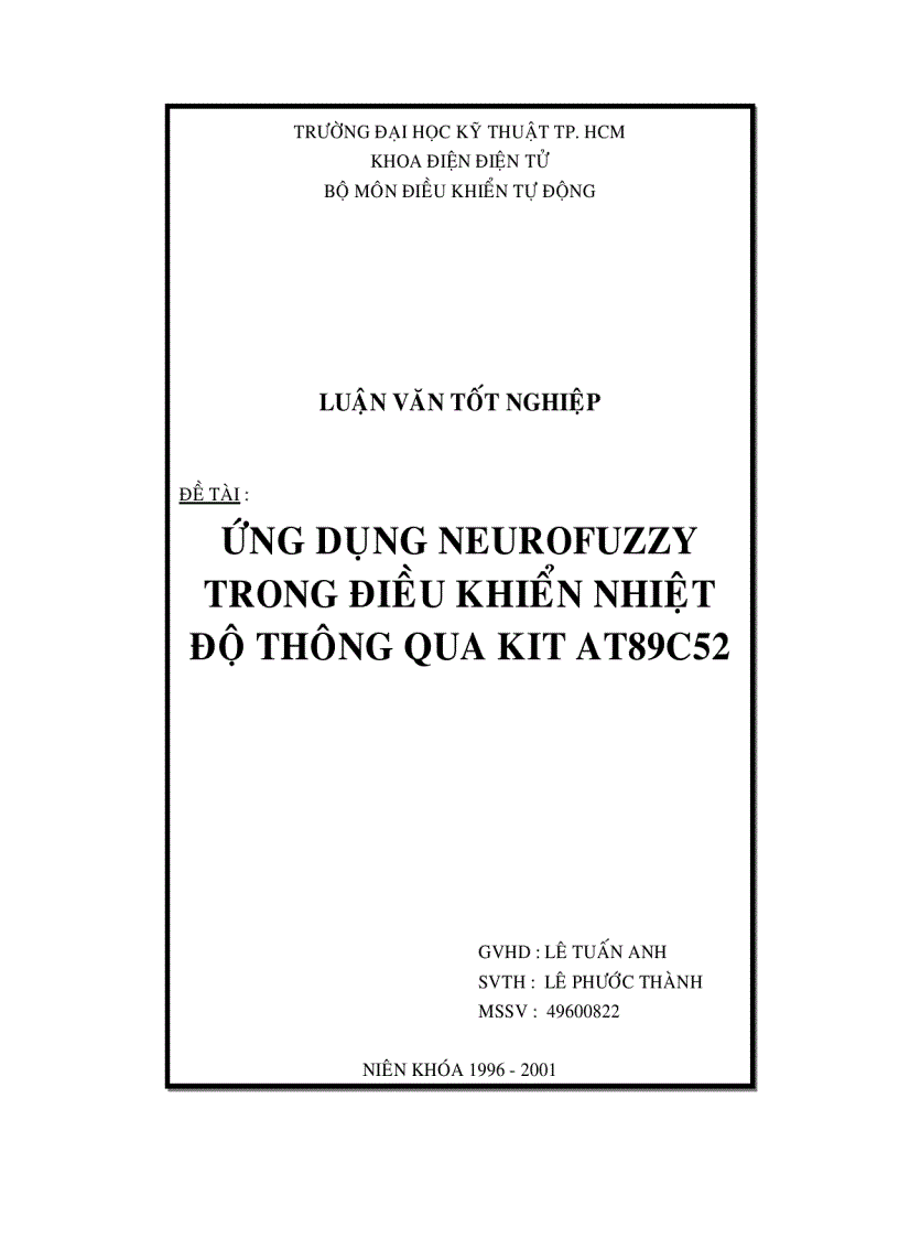 Ứng dụng neurofuzzy trong điều khiển nhiệt độ thông qua kit at89c52