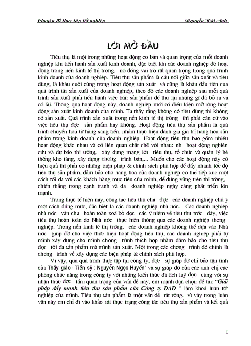 Giải pháp đẩy mạnh tiêu thụ sản phẩm của Công ty DAD