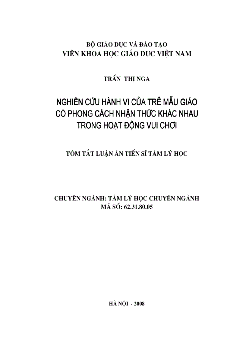 Nghiên cứu hành vi của trẻ mẫu giáo có phong cách nhận thức khác nhau trong hoạt động vui chơi