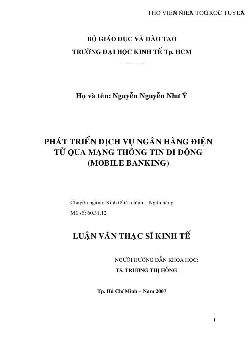 Phát triển dịch vụ ngân hàng điện tử qua mạng thông tin di động mobile banking