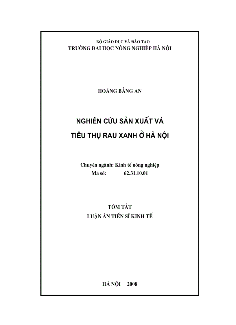 Nghiên cứu sản xuất và tiêu thụ rau xanh ở Hà Nội