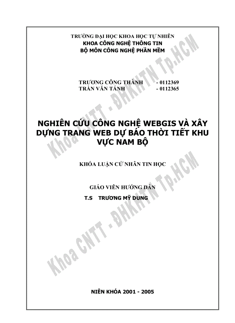 Nghiên cứu công nghệ webgis và xây dựng trang web dự báo thời tiết khu vực nam bộ