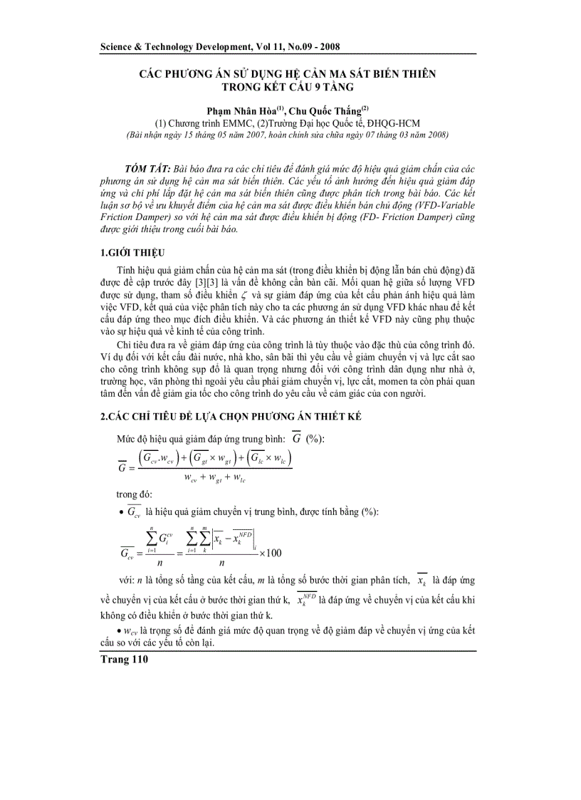 Các phương án sử dụng hệ cản ma sát biến thiên trong kết cấu 9 tầng