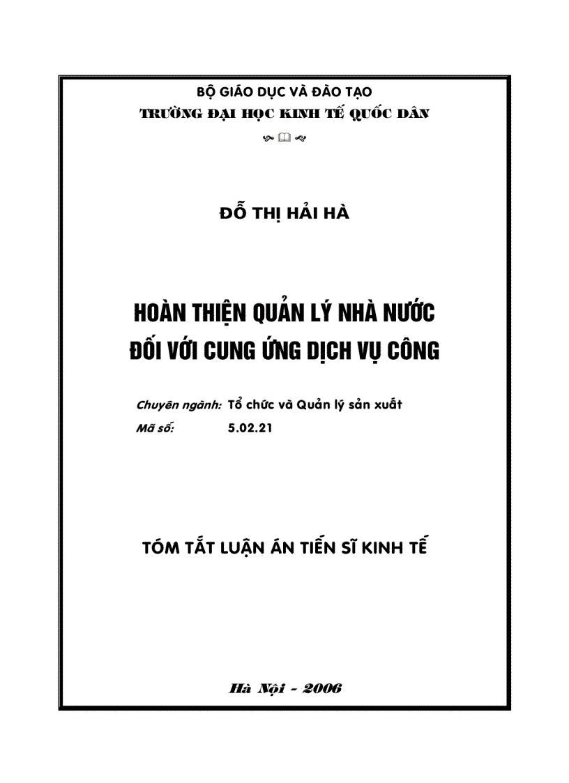 Hoàn thiện quản lý nhà nước đối với cung ứng dịch vụ công